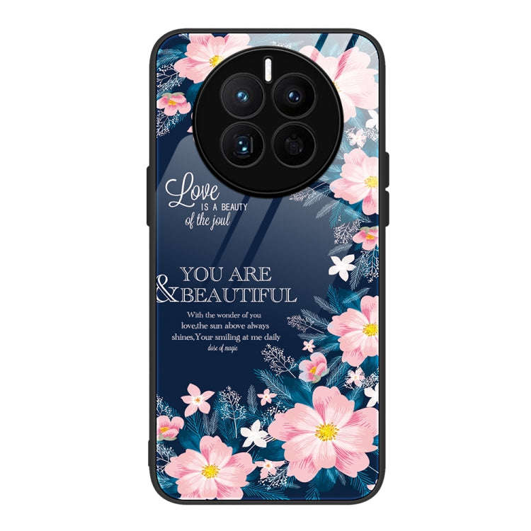 For Huawei Mate 50 Colorful Painted Glass Phone Case(Flower)