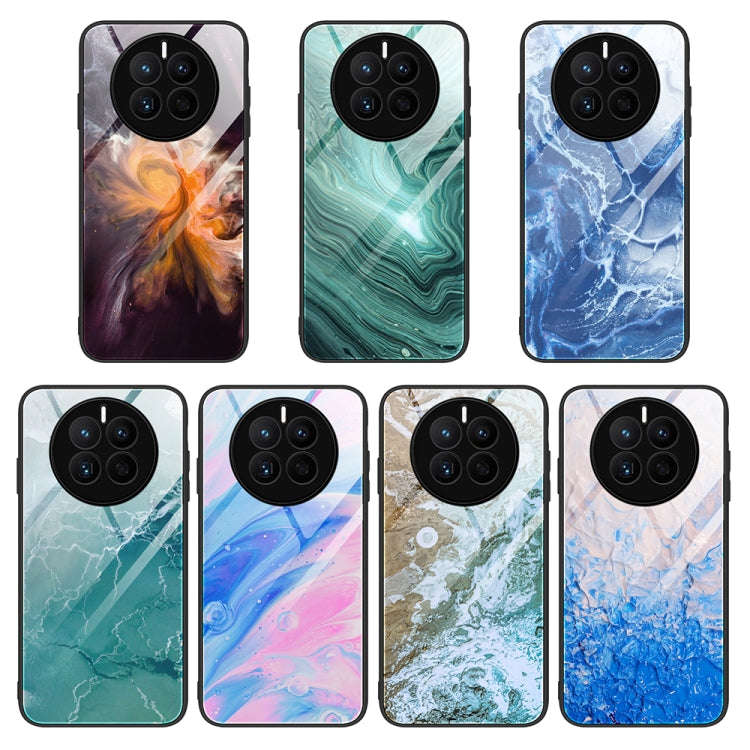 For Huawei Mate 50 Marble Pattern Glass Protective Phone Case(Water Waves)