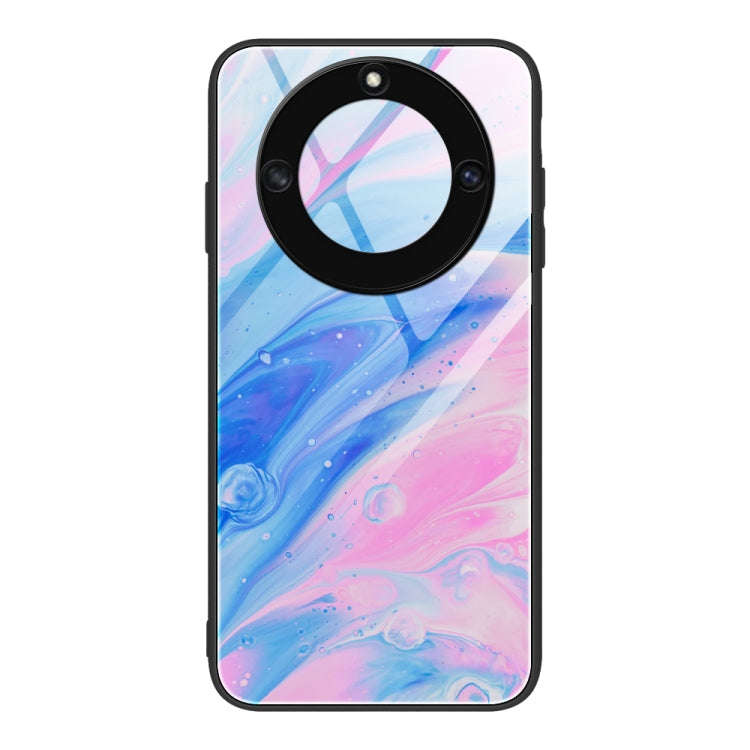 For Honor X40 Marble Pattern Glass Protective Phone Case(Pink)