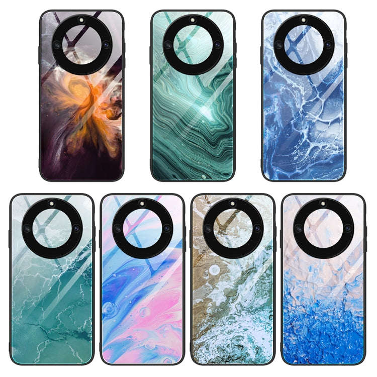 For Honor X40 Marble Pattern Glass Protective Phone Case(Pink)