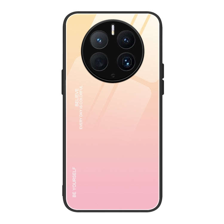 For Huawei Mate 50 Pro Gradient Color Glass Phone Case(Yellow Pink)