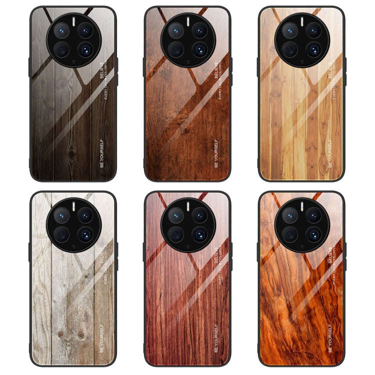 For Huawei Mate 50 Pro Wood Grain Glass Phone Case(Yellow)