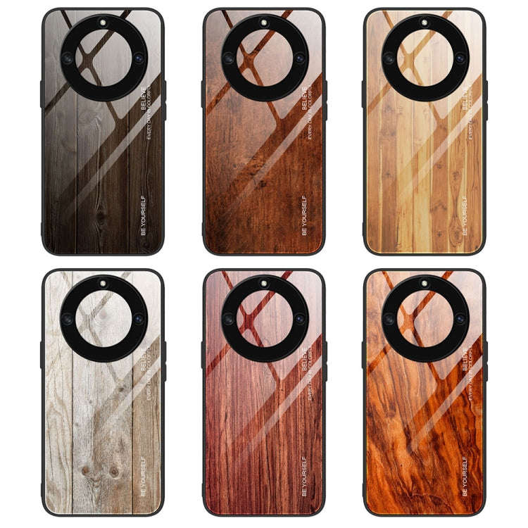 For Honor X40 Wood Grain Glass Phone Case(Dark Brown)