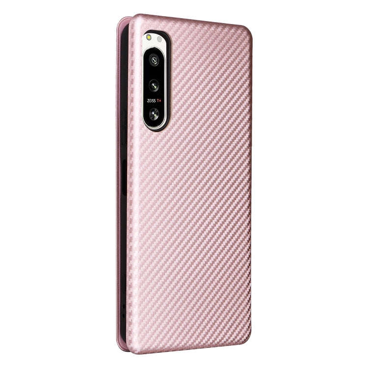 For Sony Xperia 5 IV Carbon Fiber Texture Leather Phone Case(Pink)