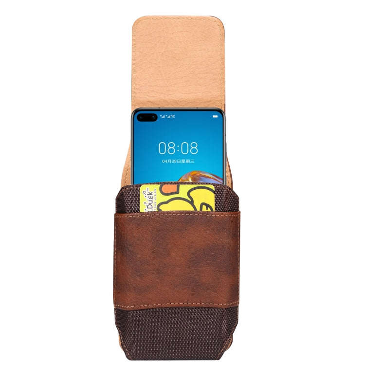 For 5.2 inch Mobile Phone Cowhide Texture Oxford Cloth Waist Bag(Brown)