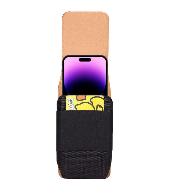 For 6.7-6.9 inch Mobile Phone Cowhide Texture Oxford Cloth Waist Bag(Black)