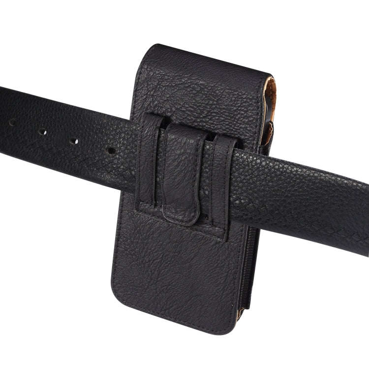 For 6.7-6.9 inch Mobile Phone Cowhide Texture Oxford Cloth Waist Bag(Black)