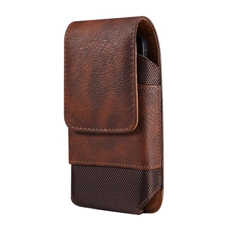 For 7.0 inch Mobile Phone Cowhide Texture Oxford Cloth Waist Bag(Brown)