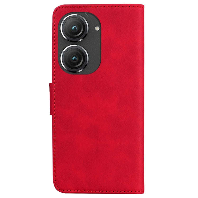 For Asus Zenfone 9 Skin Feel Pure Color Flip Leather Phone Case(Red)