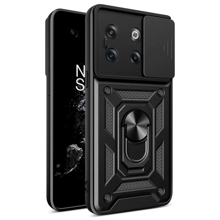 For OnePlus 10T Sliding Camera Cover Design TPU+PC Phone Case(Black)