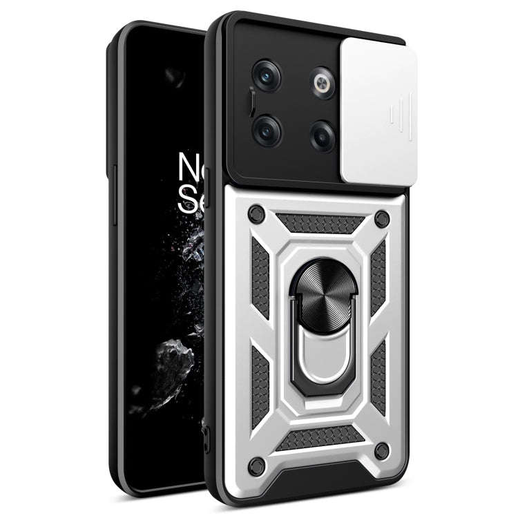 For OnePlus 10T Sliding Camera Cover Design TPU+PC Phone Case(Silver)