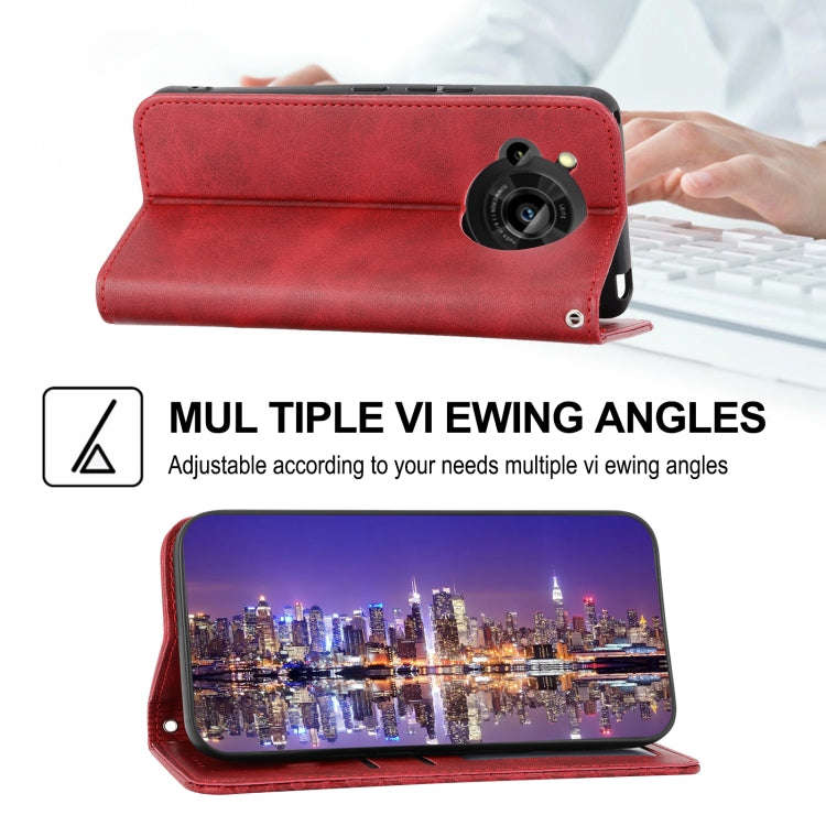 For Sharp Aquos R7 / P7 Cubic Grid Calf Texture Magnetic Closure Leather Phone Case(Red)