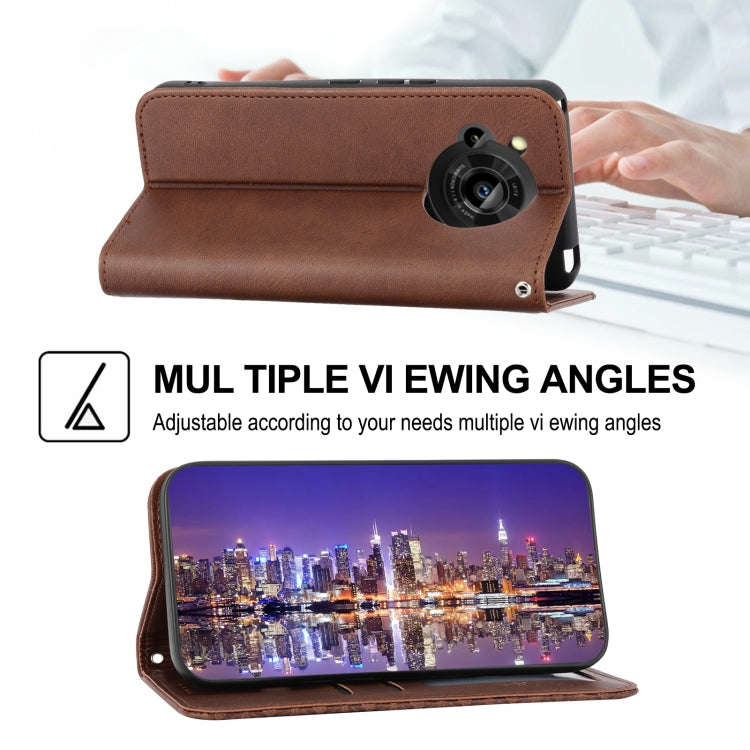 For Sharp Aquos R7 / P7 Cubic Grid Calf Texture Magnetic Closure Leather Phone Case(Brown)