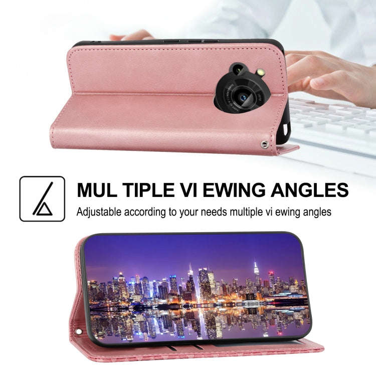 For Sharp Aquos R7 / P7 Cubic Grid Calf Texture Magnetic Closure Leather Phone Case(Rose Gold)