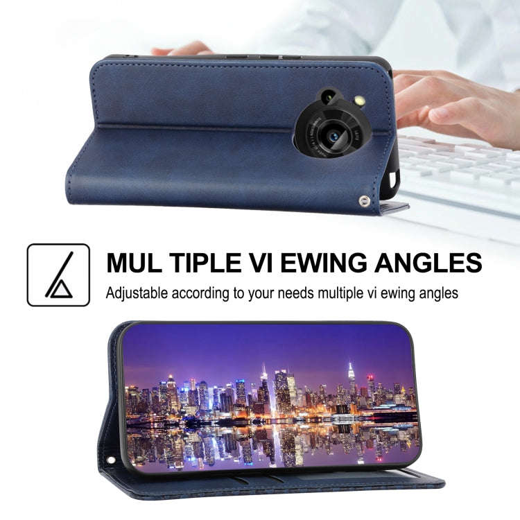 For Sharp Aquos R7 / P7 Cubic Grid Calf Texture Magnetic Closure Leather Phone Case(Blue)