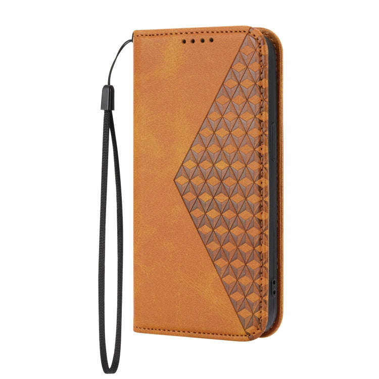 For Sharp Aquos R7 / P7 Cubic Grid Calf Texture Magnetic Closure Leather Phone Case(Yellow)
