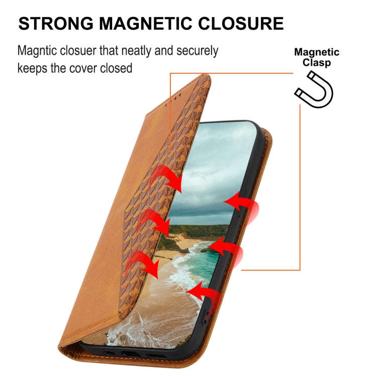 For Sharp Aquos R7 / P7 Cubic Grid Calf Texture Magnetic Closure Leather Phone Case(Yellow)