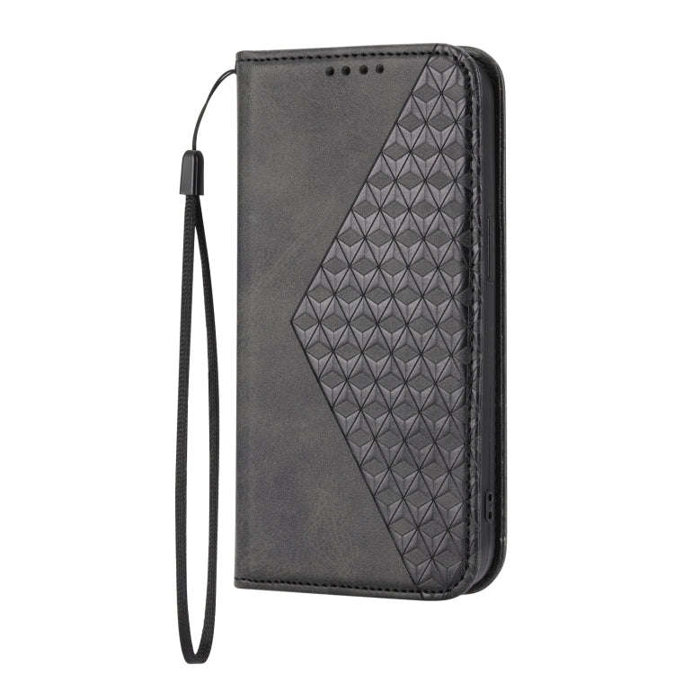 For Sharp Aquos R6 Cubic Grid Calf Texture Magnetic Closure Leather Phone Case(Black)
