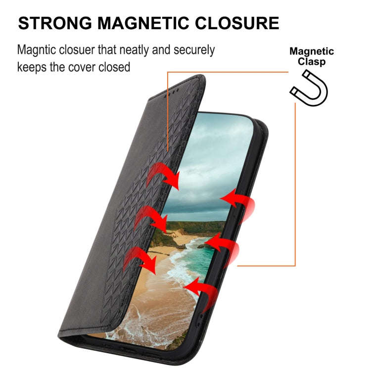 For Sharp Aquos R6 Cubic Grid Calf Texture Magnetic Closure Leather Phone Case(Black)