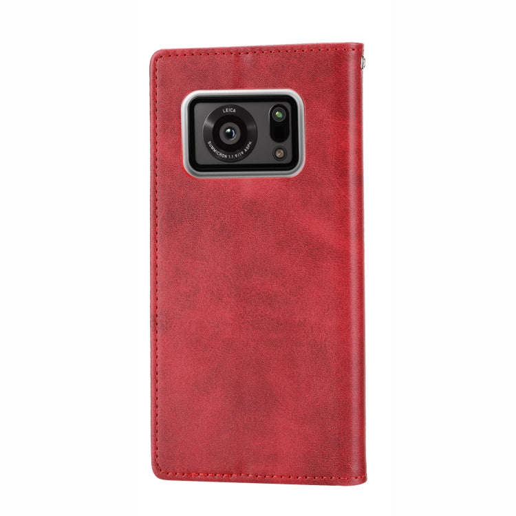 For Sharp Aquos R6 Cubic Grid Calf Texture Magnetic Closure Leather Phone Case(Red)