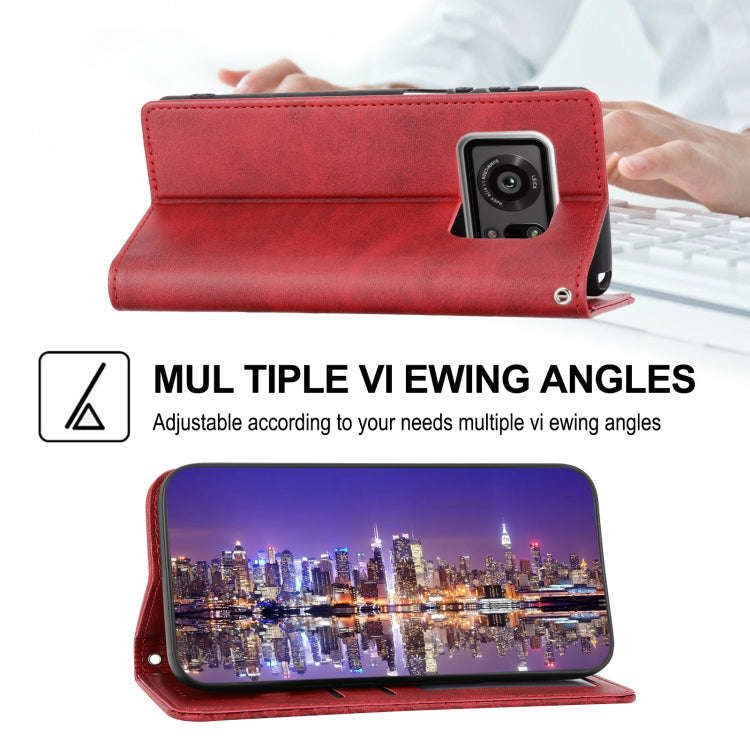 For Sharp Aquos R6 Cubic Grid Calf Texture Magnetic Closure Leather Phone Case(Red)