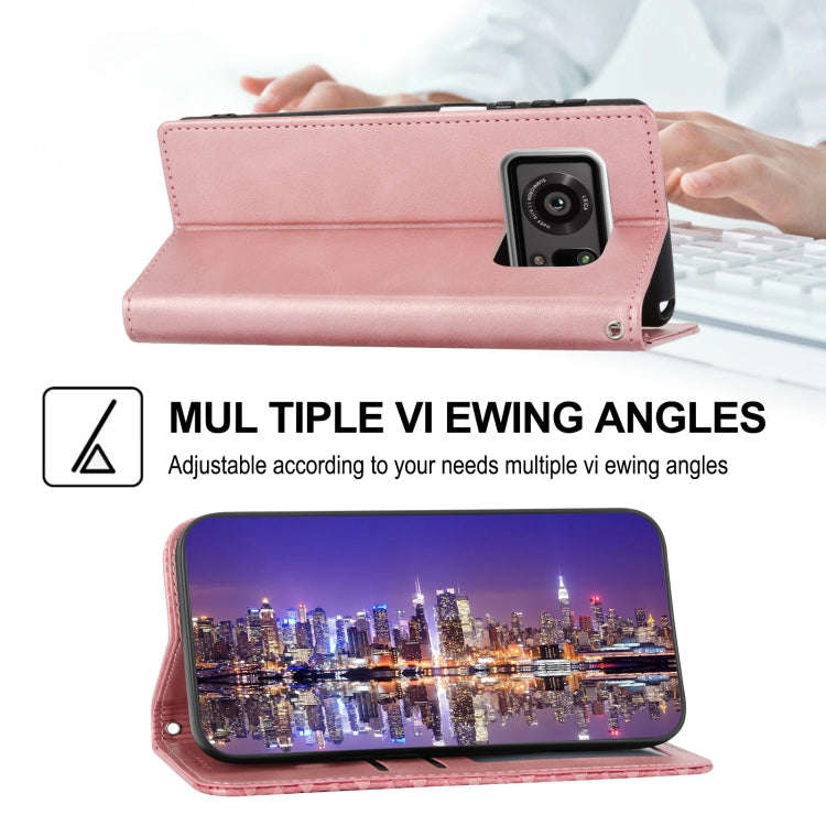 For Sharp Aquos R6 Cubic Grid Calf Texture Magnetic Closure Leather Phone Case(Rose Gold)