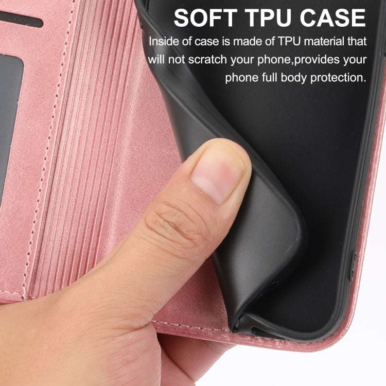 For Sharp Aquos R6 Cubic Grid Calf Texture Magnetic Closure Leather Phone Case(Rose Gold)