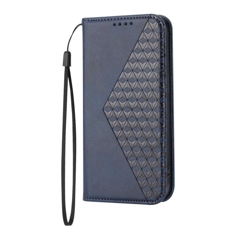 For Sharp Aquos R6 Cubic Grid Calf Texture Magnetic Closure Leather Phone Case(Blue)