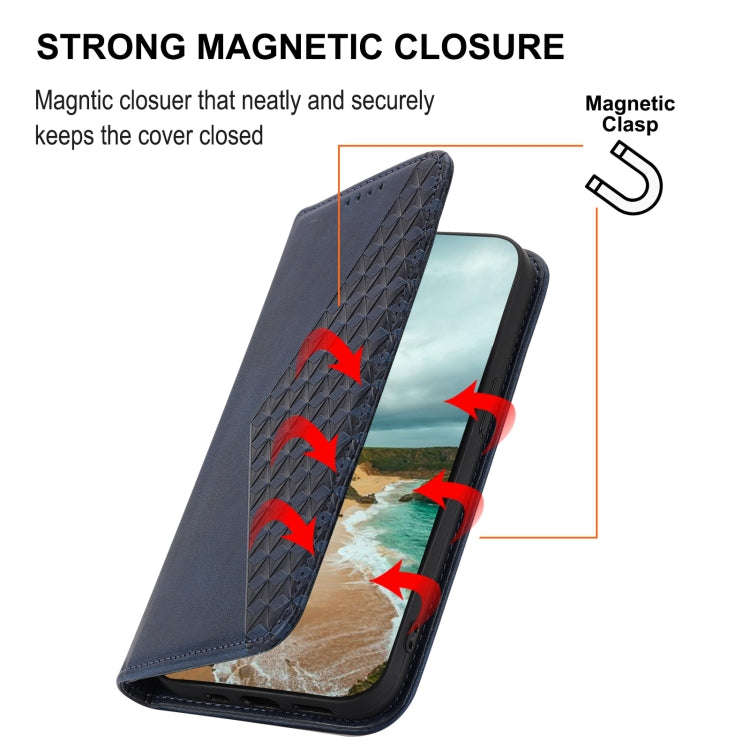 For Sharp Aquos R6 Cubic Grid Calf Texture Magnetic Closure Leather Phone Case(Blue)