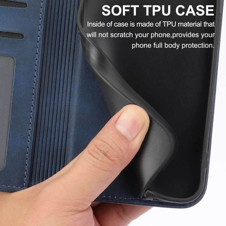 For Sharp Aquos R6 Cubic Grid Calf Texture Magnetic Closure Leather Phone Case(Blue)