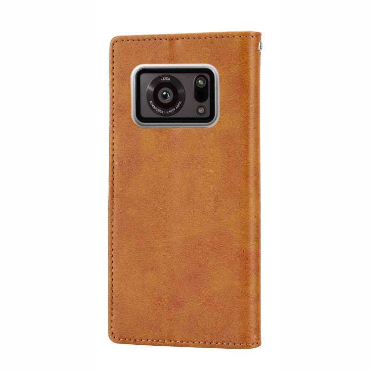 For Sharp Aquos R6 Cubic Grid Calf Texture Magnetic Closure Leather Phone Case(Yellow)