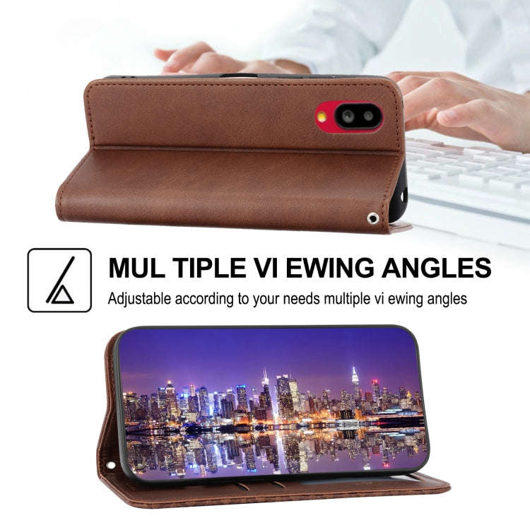 For Sharp Simple Sumaho 6 Cubic Grid Calf Texture Magnetic Closure Leather Phone Case(Brown)