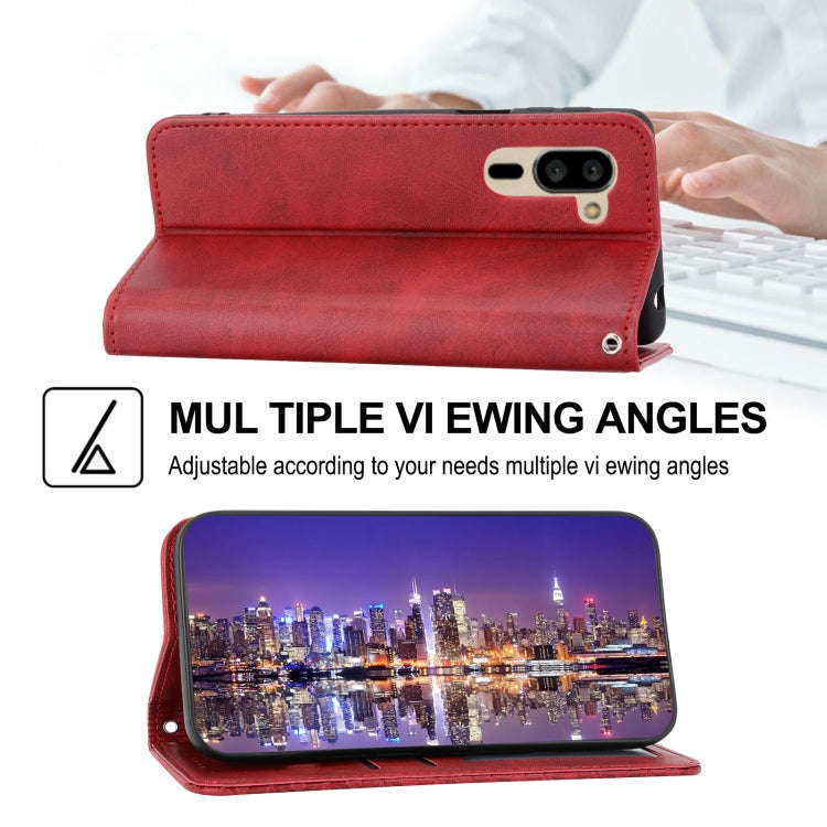 For Sharp Simple Sumaho 5 Cubic Grid Calf Texture Magnetic Closure Leather Phone Case(Red)
