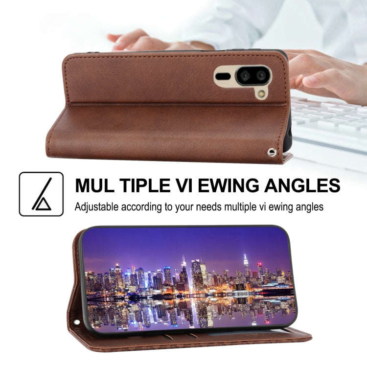 For Sharp Simple Sumaho 5 Cubic Grid Calf Texture Magnetic Closure Leather Phone Case(Brown)