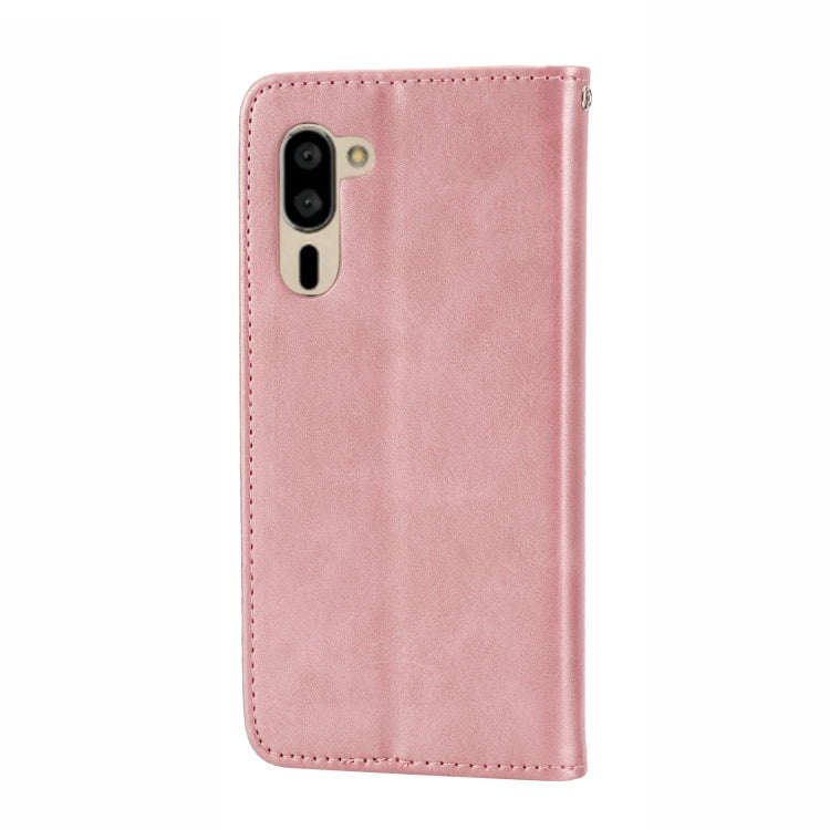 For Sharp Simple Sumaho 5 Cubic Grid Calf Texture Magnetic Closure Leather Phone Case(Rose Gold)