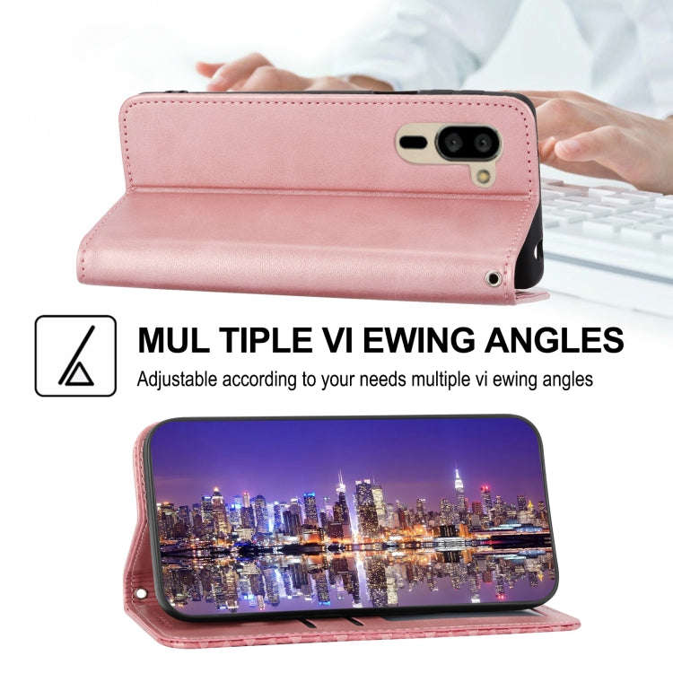 For Sharp Simple Sumaho 5 Cubic Grid Calf Texture Magnetic Closure Leather Phone Case(Rose Gold)