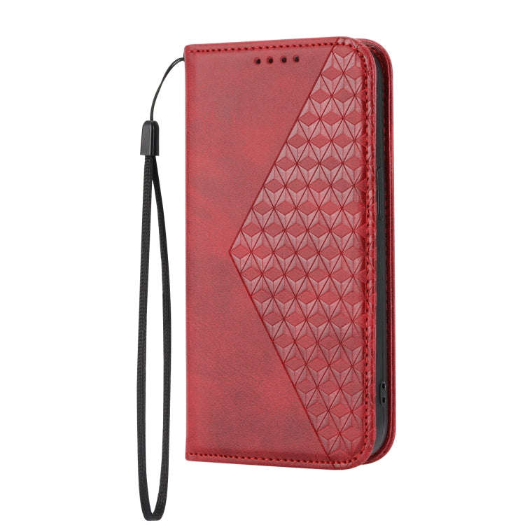 For Sharp Aquos Sense6 / 6S Cubic Grid Calf Texture Magnetic Closure Leather Phone Case(Red)