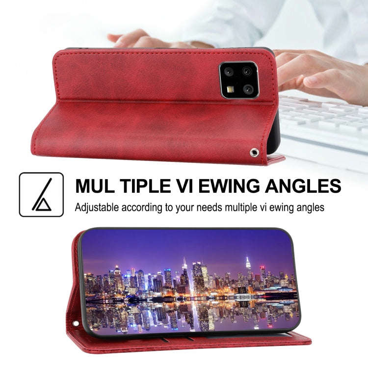 For Sharp Aquos Sense6 / 6S Cubic Grid Calf Texture Magnetic Closure Leather Phone Case(Red)