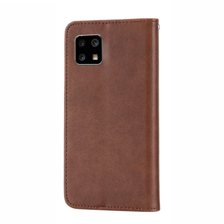 For Sharp Aquos Sense6 / 6S Cubic Grid Calf Texture Magnetic Closure Leather Phone Case(Brown)