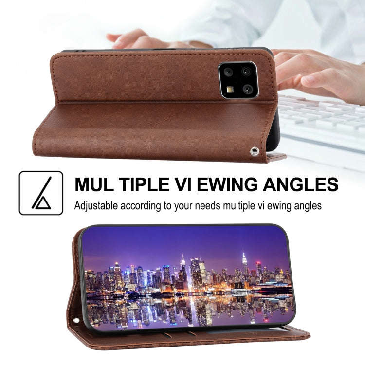 For Sharp Aquos Sense6 / 6S Cubic Grid Calf Texture Magnetic Closure Leather Phone Case(Brown)