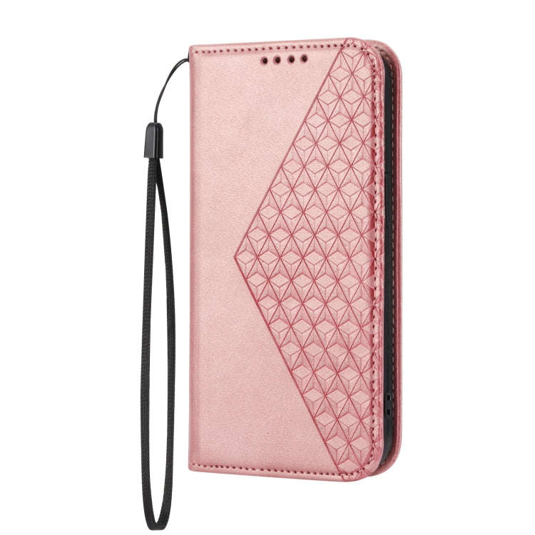 For Sharp Aquos Sense6 / 6S Cubic Grid Calf Texture Magnetic Closure Leather Phone Case(Rose Gold)