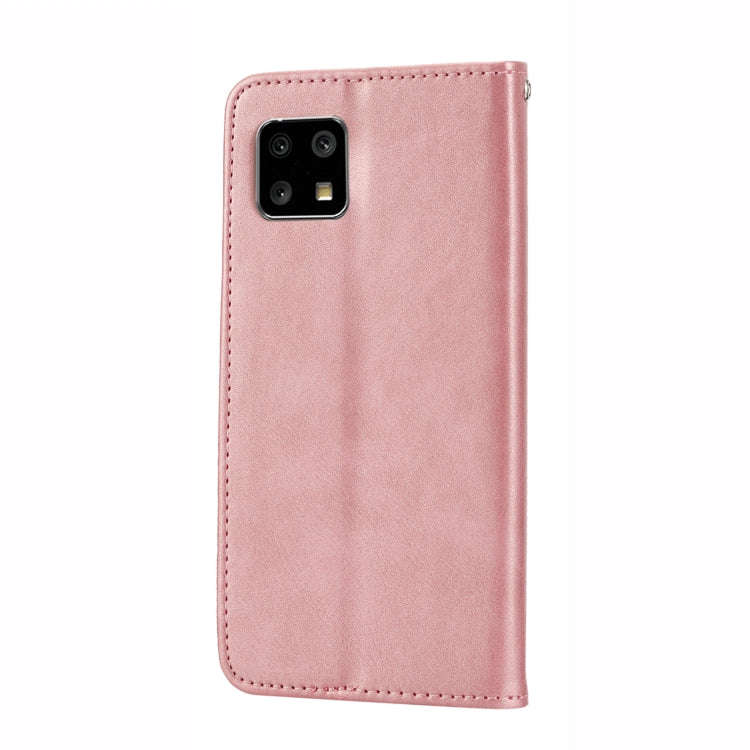 For Sharp Aquos Sense6 / 6S Cubic Grid Calf Texture Magnetic Closure Leather Phone Case(Rose Gold)