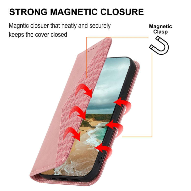 For Sharp Aquos Sense6 / 6S Cubic Grid Calf Texture Magnetic Closure Leather Phone Case(Rose Gold)