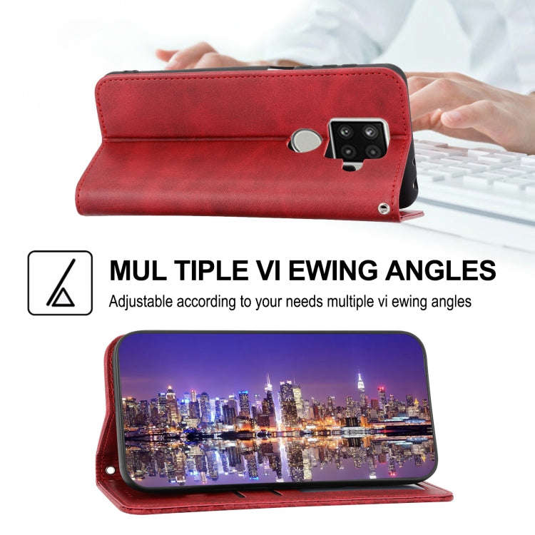 For Sharp Aquos Sense 4 Plus Cubic Grid Calf Texture Magnetic Closure Leather Phone Case(Red)