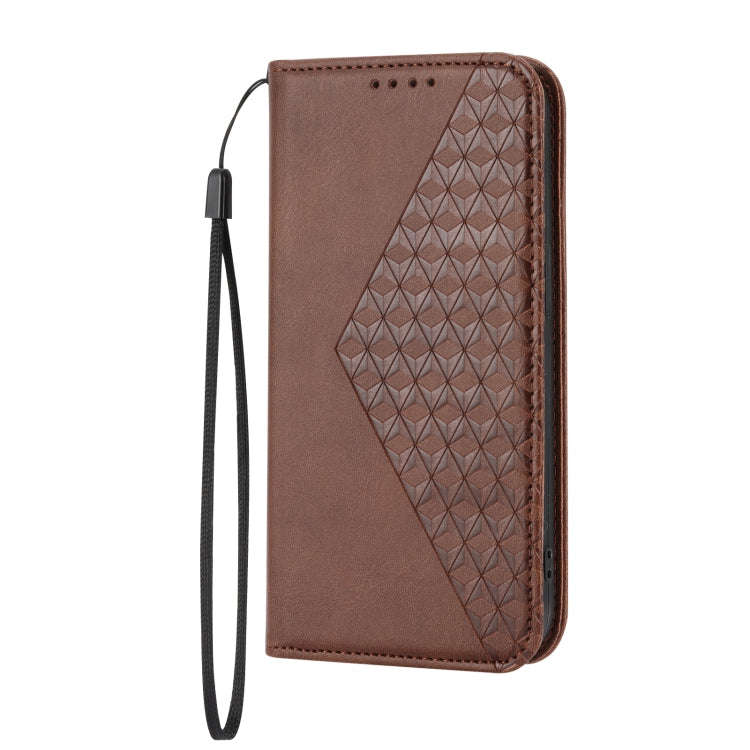 For Sharp Aquos Sense 4 Plus Cubic Grid Calf Texture Magnetic Closure Leather Phone Case(Brown)