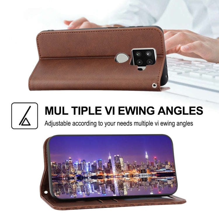 For Sharp Aquos Sense 4 Plus Cubic Grid Calf Texture Magnetic Closure Leather Phone Case(Brown)