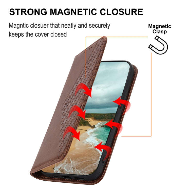 For Sharp Aquos Sense 4 Plus Cubic Grid Calf Texture Magnetic Closure Leather Phone Case(Brown)