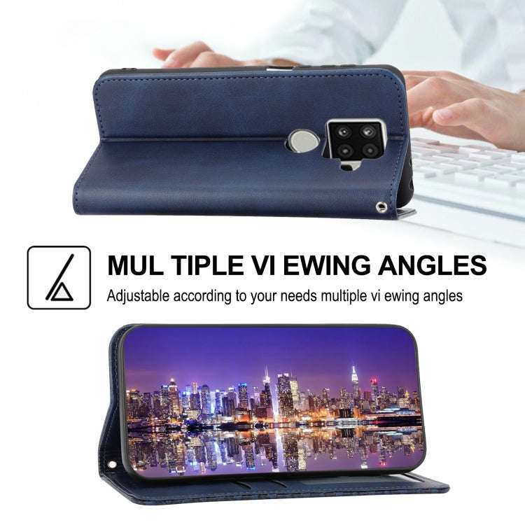 For Sharp Aquos Sense 4 Plus Cubic Grid Calf Texture Magnetic Closure Leather Phone Case(Blue)
