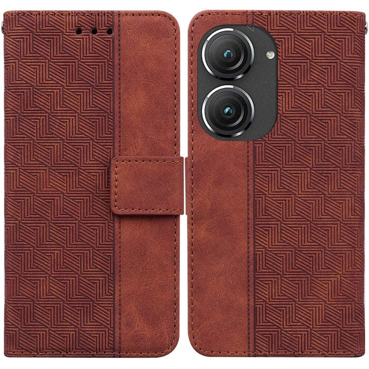 For Asus Zenfone 9 Geometric Embossed Flip Leather Phone Case(Brown)