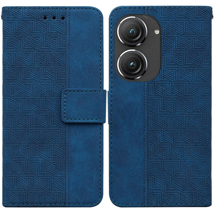 For Asus Zenfone 9 Geometric Embossed Flip Leather Phone Case(Blue)